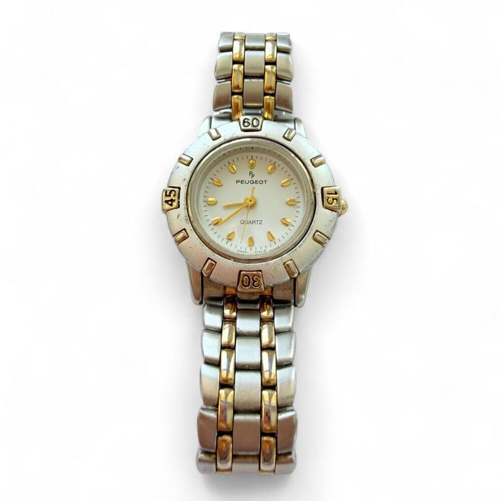 Vintage 90s Y2K Women's Peugeot Two-Tone Gold Silver Quartz Link Watch